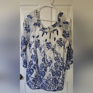 CATO - EUC Elegant Blue and White Lace Women's Top.